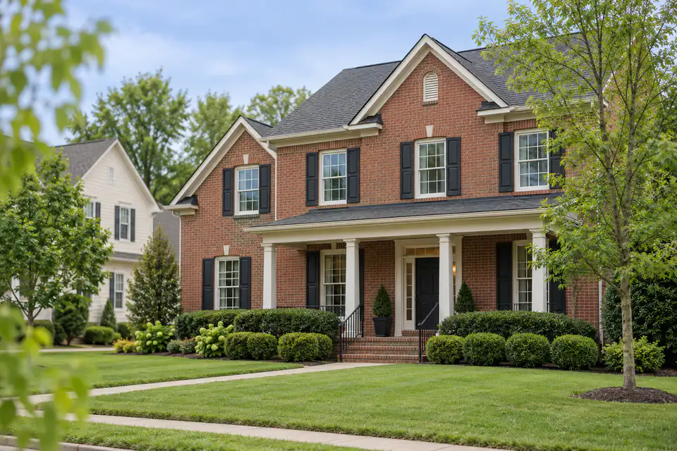 Leafy neighborhoods and brick homes typical of Franklin, Tennessee.
