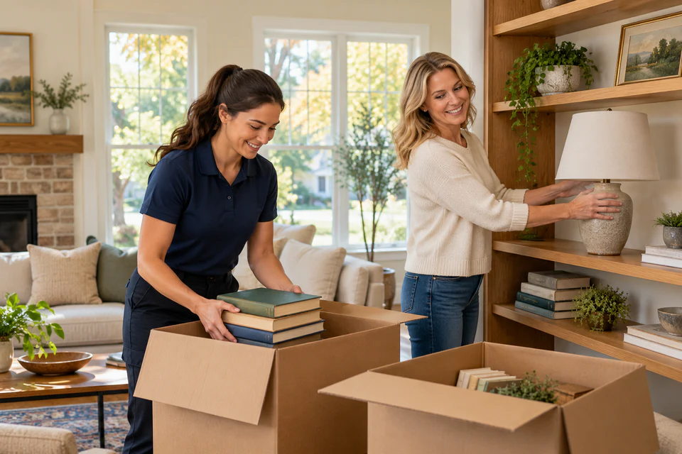 Unpacking and arranging belongings in a Franklin, Tennessee home. Unpacking and arranging belongings in a Franklin, Tennessee home.